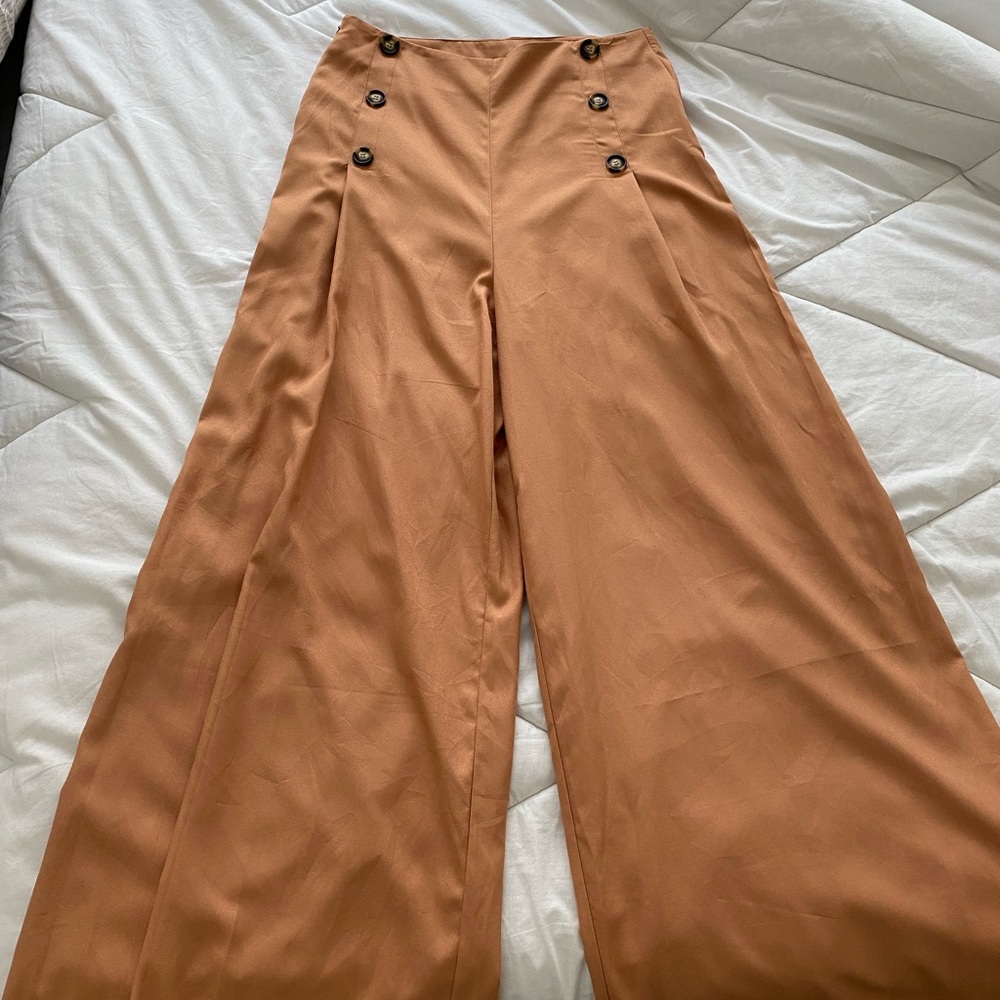 Tan wide leg dress pants